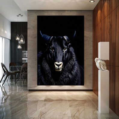 Schwarze Ziege Leinwandbild Wandbild Tier Poster, Premium Acrylglas Aluminium