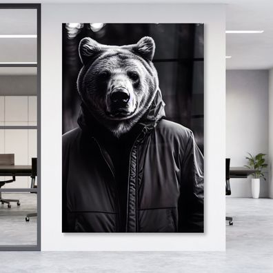 Bär in einer Jacke gekleidet Leinwandbild Wandbild Tier Poster , Acrylglas Aluminium