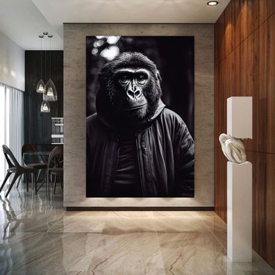 Affe in einer Jacke gekleidet Leinwandbild Wandbild Tier Poster , Acrylglas Aluminium