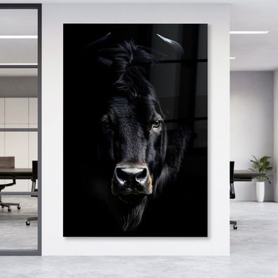 Stier Bull face Leinwandbild Wandbild Tier Poster , Acrylglas + Aluminium