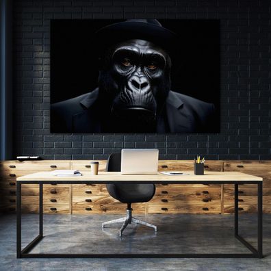 Leinwandbild Elegant gekleideter Gorilla Wandbild Tier Poster , Acrylglas + Aluminium