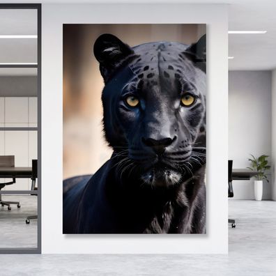 Tier schwarzer Panther Leinwandbild Wandbild Poster , Acrylglas + Aluminium