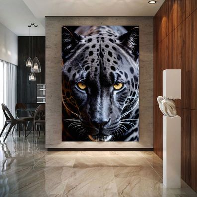 Tier schwarzer Panther Leinwandbild Wandbild Poster , Acrylglas + Aluminium Premium