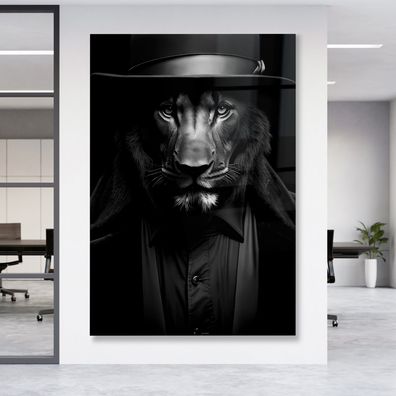 Leinwandbild elegant gekleidet Löwe Wandbild Tier Poster, Acrylglas Aluminium Premium