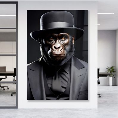 Leinwandbild gekleideter Gorilla Elegant Wandbild Tier Poster , Acrylglas + Aluminium
