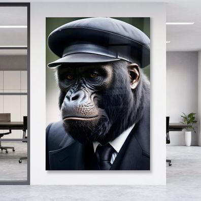 Leinwandbild gekleideter Gorilla Elegant Wandbild Tier Poster , Acrylglas Aluminium