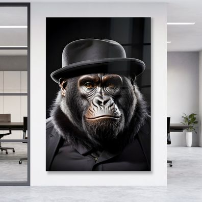Wandbild Leinwandbild Tier Gorilla gekleideter Elegant Poster , Acrylglas Aluminium
