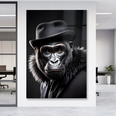Wandbild Leinwandbild Tier Gorilla gekleideter Elegant Poster , Acrylglas + Aluminium