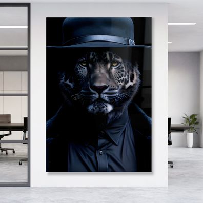 Wandbild Leinwandbild Jaguar Tier gekleideter Elegant Poster , Acrylglas + Aluminium