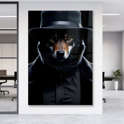Wandbild Leinwandbild Tier Wolf gekleideter Elegant Poster , Acrylglas + Aluminium
