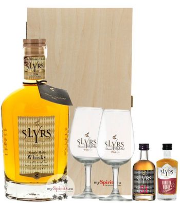 Slyrs Geschenkset: Bavarian Single Malt + 51 Whisky + Liqueur mit 2 Slyrs-Gläsern (30
