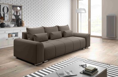 FURNIX Sofa LORETA Couch 3-Sitzer mit Schlaffunktion Bettkasten OR29 Braun