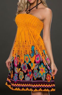 Sexy Miss Damen Neckholder Sommer Kleid Blumen Dress 34/36/38 Print orange bunt