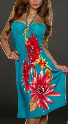 Sexy Miss Damen Neckholder Kleid Strass Dress 34/36/38 Blumen smaragd bunt TOP