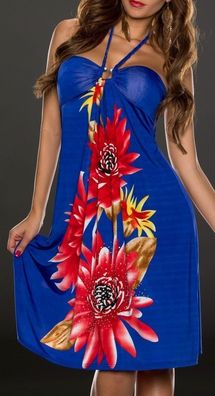 Sexy Miss Damen Neckholder Kleid Strass Dress 34/36/38 Blumen blau bunt TOP