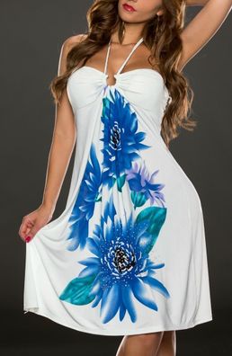 Sexy Miss Damen Neckholder Kleid Strass Dress 34/36/38 Blumen weiß bunt TOP