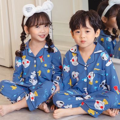 Kinder Schlafanzug Snoopy Tom and Jerry Revers Knopf Lang Pyjama 2er Set Loungewear