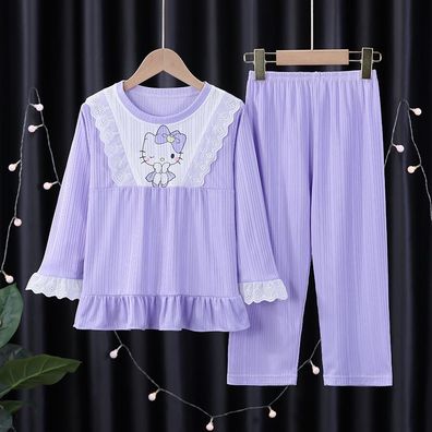 Kinder Schlafanzug Elsa Melody StellaLou Spitzenkante Lang Pyjama 2er Set Loungewear