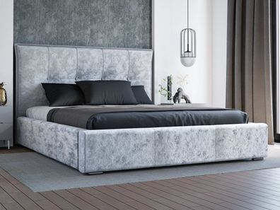 Modern Polsterbett Valencia - Doppelbett mit Lattenrost, Velour Stoff & Bettkasten