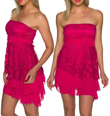 SeXy Miss Damen Bandeau Volant Trend Girl Mini Kleid Spitze Dress 34/36/38 pink