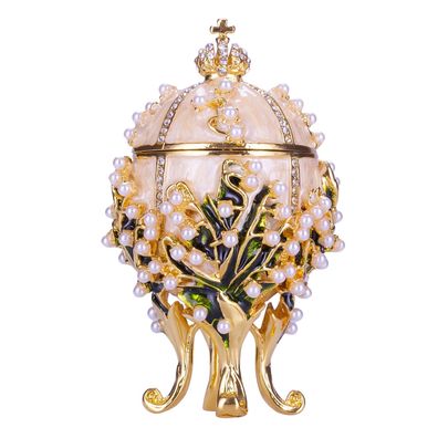 Fabergé-Ei / Schmuckkästchen Maiglöckchen mit Kaiserkrone 8,5 cm creme farbe