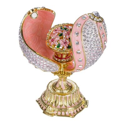 Fabergé-Ei / Verdrehtes Ei mit Korb der Blumen 12 cm rosa