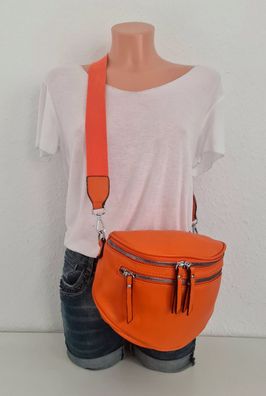 Bauchtasche Cross Body Bag Kunstleder Gurt uni 2 Reißverschlusstaschen vorne Orange