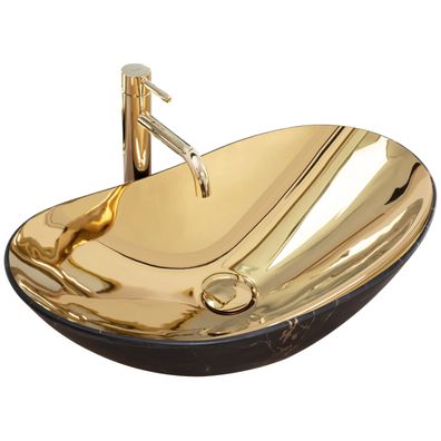 Rea Aufsatzwaschbecken Royal In Gold Marble Black Mat
