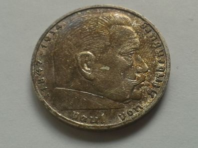 2 Reichsmark 1937 A Drittes Reich Paul von Hindenburg Swastika HK Silbermünze