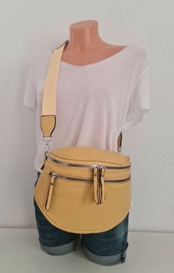 Bauchtasche Cross Body Bag Kunstleder Gurt uni 2 Reißverschlusstaschen vorne Gelb