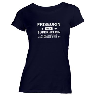 Damen T-Shirt Friseurin Superheldin