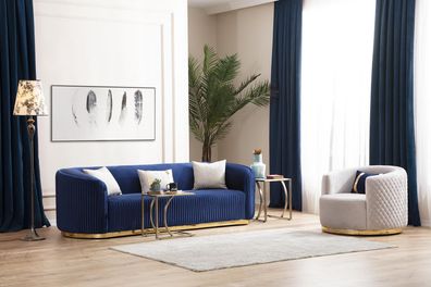 Moderne Sofagarnitur Dreisitzer Sessel Edelstahlmöbel Luxus Set Design