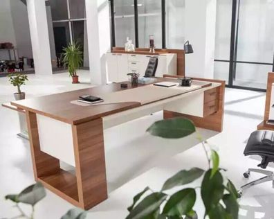 Moderner Schreibtisch Luxus Büromöbel Braun Holz Schubladen Exklusiv