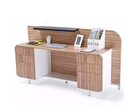 Moderner Empfangstisch Luxus Büro Holz Möbel Braun Rezeption Stilvoll