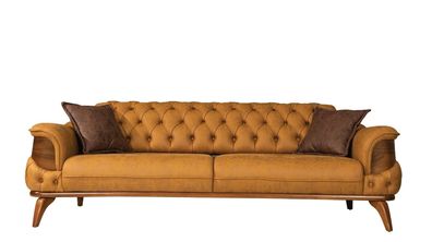Dreisitzer Sofa Modern Sitzer Chesterfield Leder Gelb Design Wohnzimmer