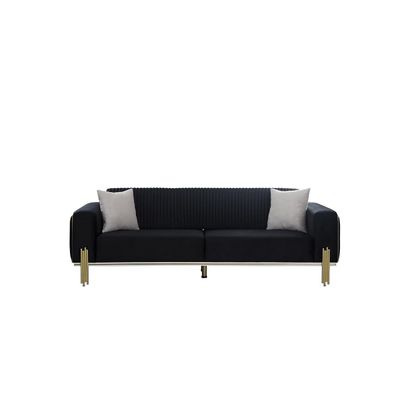 Moderner Schwarzer Dreisitzer mit Edelstahl Polster Couch Sofas Design