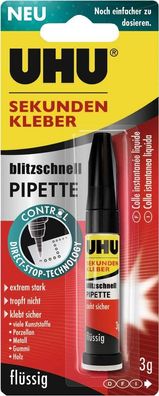 UHU 45570 Sekundenkleber blitzschnell Pipette Control, 3g