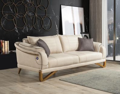 Designer Weißer 3-Sitzer Textil Couch Elegantes Sofa Wohnzimmer Sitzer