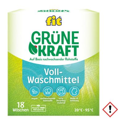 Fit Grüne Kraft Vollwaschmittel Pulver mit veganer Formel 18 WL 1215g