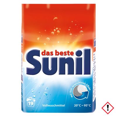 Sunil aktiv Pulver Vollwaschmittel wäscht fasertief rein 19WL 1216ml