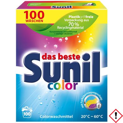 Sunil Color Pulver Colorwaschmittel mit aktiver Flecklösekraft 100WL