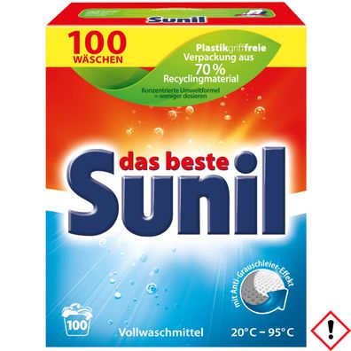 Sunil Vollwaschmittelpulver weiße Wäsche mit Flecklösekraft 100WL