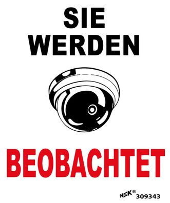 Hinweisschild Schild - (Kamera) Sie werden beobachtet - Gr. ca. 5 cm x 6 cm - 309343