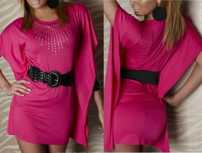 SeXy Miss Damen Mini Kleid Flügel Arm Long Top Nieten 34/36/38 pink + Gürtel NEU