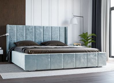 Schlafzimmerbett Milano - Lattenrost, Kopfteil, Samtstoff - Doppelbett mit Bettkasten