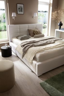 FURNIX Polsterbett PERISA 160x200 Doppelbett mit tiefen Bettkasten SL01 Weiß