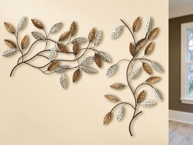 Gilde Wandrelief Zweige brauner Zweig, Blätter gold + silber H: 54 cm B: 85 cm T: ...