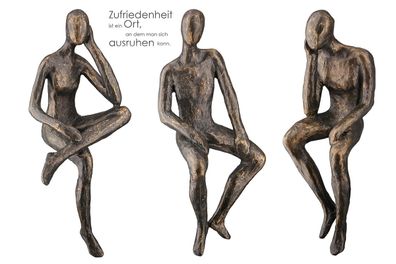 Gilde Skulptur "Feelings" Kantensitzer Kunstharz bronzefarben 37355 / 3ér Set