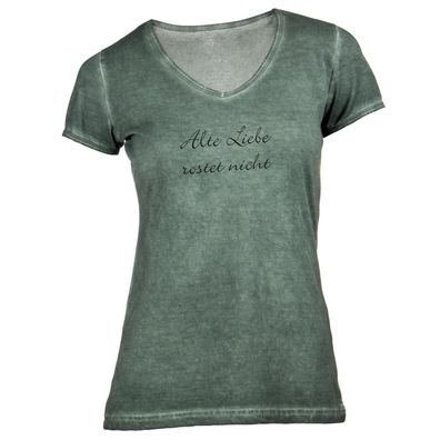 Damen T-Shirt V-Ausschnitt Alte Liebe rostet nicht
