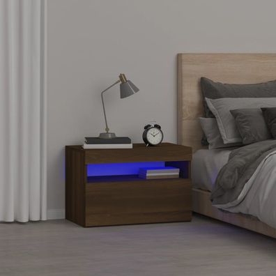 vidaXL Nachttisch mit LED-Leuchten Braun Eichen-Optik 60x35x40 cm